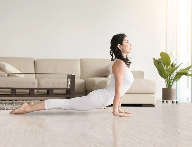Yoga Flooring, Fitness Flooring And Cork Flooring Bleached Birch Cork Floor Young Attractive Woman Practicing Yoga Luxury Home