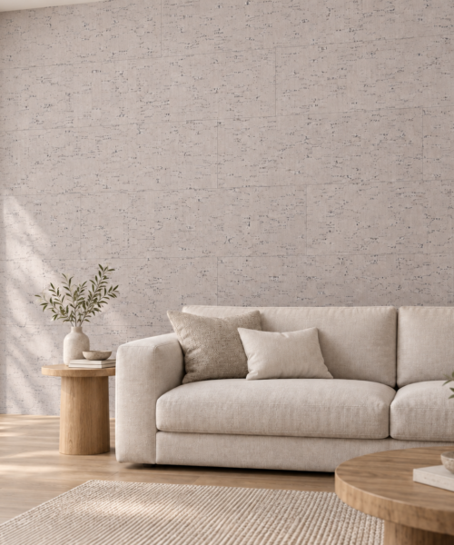 Bleached Birch - 5/16&Quot; (8Mm) - Cork Glue Down Tile (Gbb8) Bleached Birch Glue-Down Cork Tiles On A Living Room Accent Wall — Visualization
