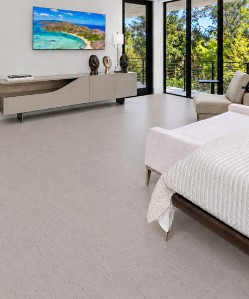 Bleached Birch - 5/16&Quot; (8Mm) - Cork Glue Down Tile (Gbb8) Bleached Birch 12Mm Pale Gray Floating Cork Flooring Softens A Modern Bedroom With Corner Windows.
