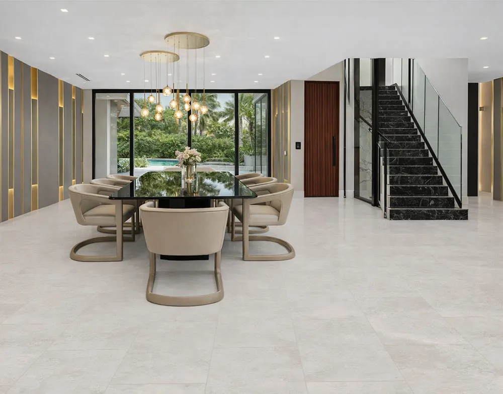 Bright Stone - 19/64&Quot; (7.5Mm) - Swiss Techslate (Mbrst7.5) Bright Stone Swiss Techslate Flooring In Elegant Dining Room With Open Layout And Stone-Style Surface