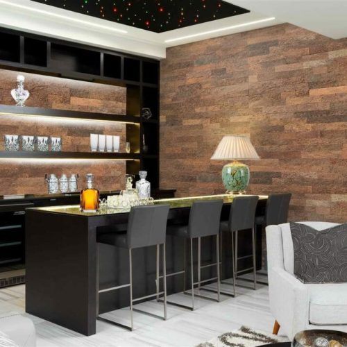 brown brick cork wall panels bar interior design sound insulation absorbing soundproofing noise reduction