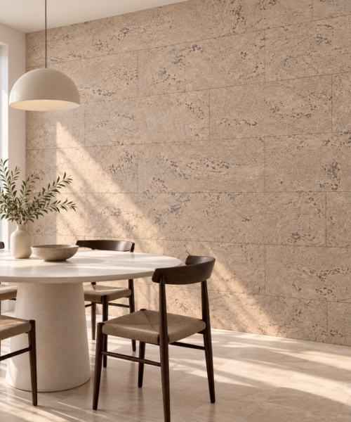 Ceramic Marble - 1/4&Quot; (6Mm) - Cork Glue Down Tile (Gcm6) Ceramic Marble Glue-Down Cork Tiles In A Sunlit Dining Room — Wall Application Visualization