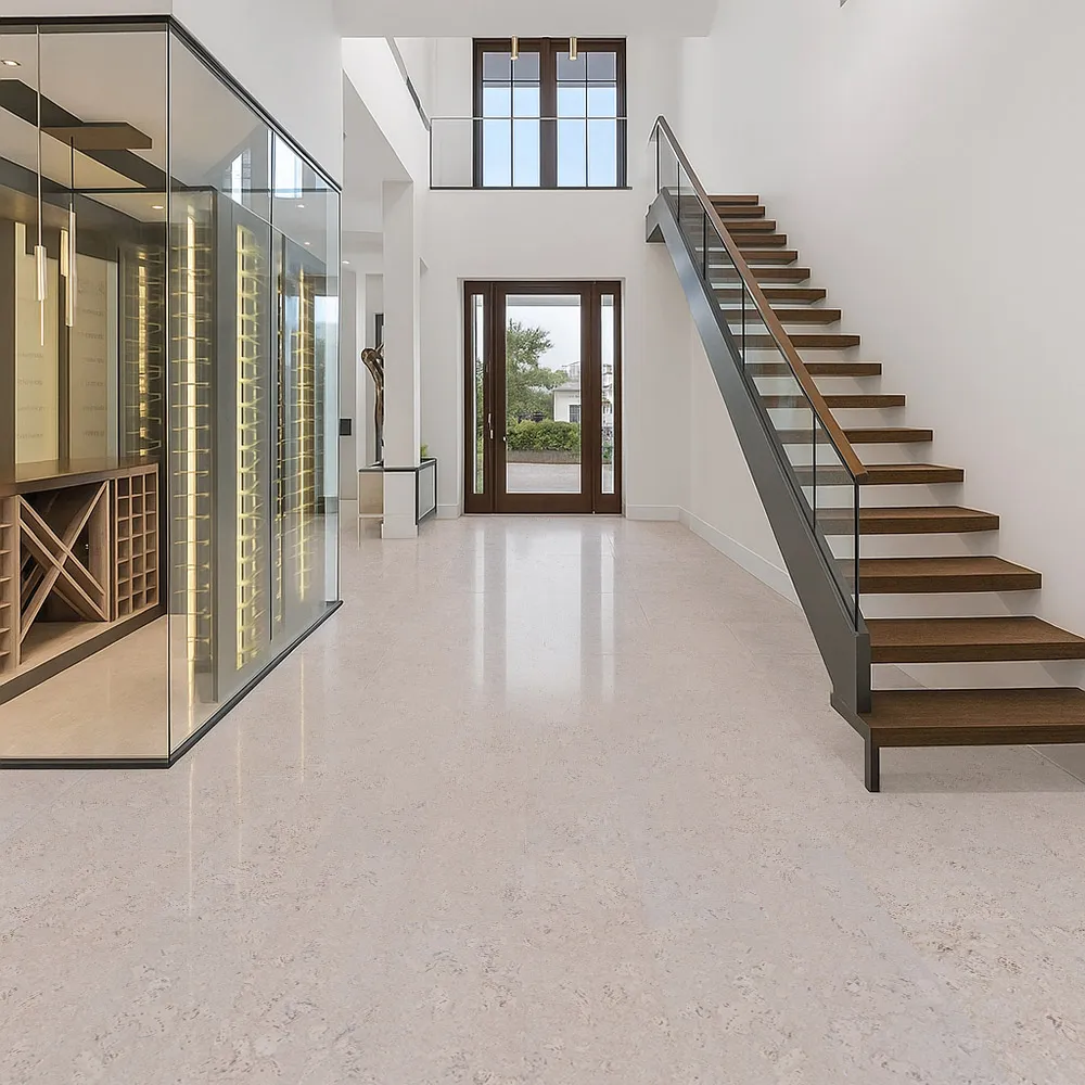 Ceramic Marble - 1/2&Quot; (12Mm) - Cork Floating (Fcm12) Ceramic Marble Cork Flooring In Contemporary Living Room With Waterfront View And Natural Light
