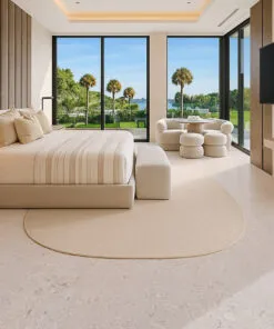 Ceramic Marble Cork Flooring In Luxury Bedroom, Light Marble Look Cork Floating Floor