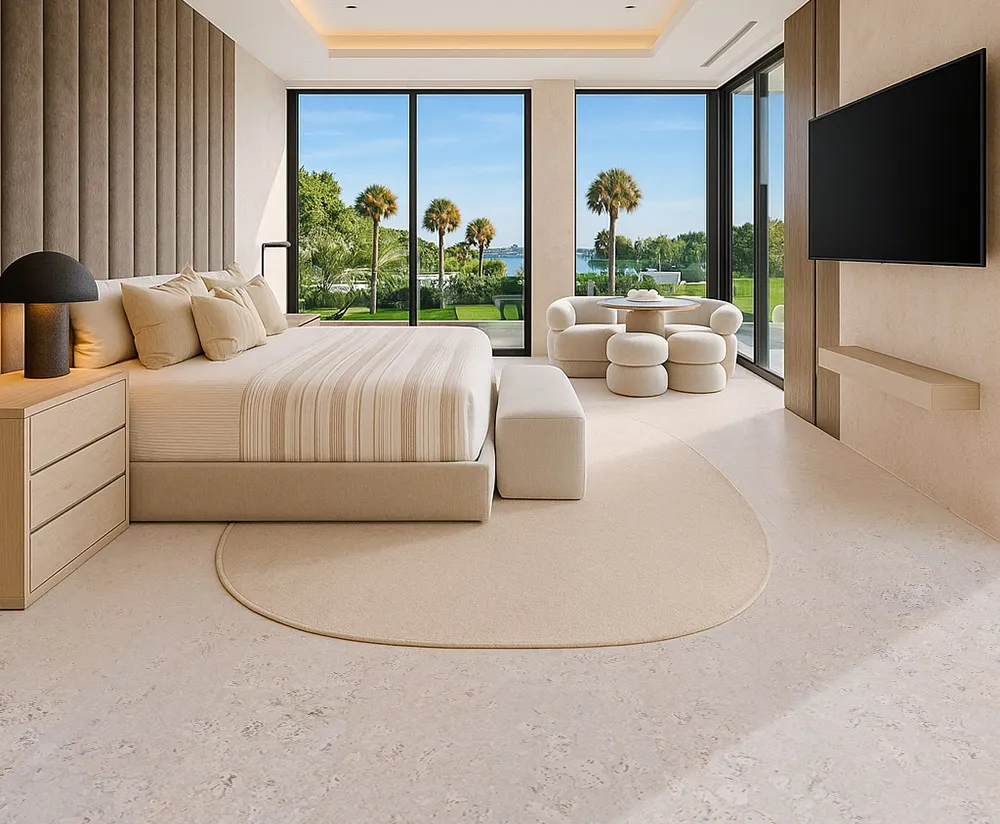 Ceramic Marble - 1/2&Quot; (12Mm) - Cork Floating (Fcm12) Ceramic Marble Cork Flooring In Luxury Bedroom, Light Marble Look Cork Floating Floor