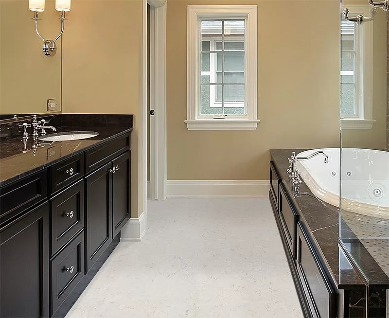 Is Cork Flooring Water Resistant? Ceramic Marble Forna Waterproof Cork Tiles Master Bath New Construction Home With Black Tub Area