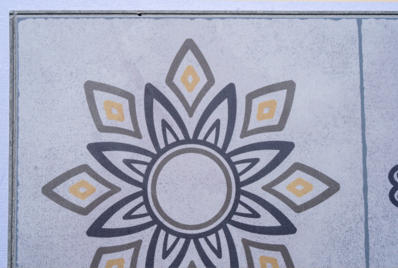 Classic Porcelain - 19/64&Quot; (7.5Mm) - Swiss Techslate (Mcpor7.5) Classic Porcelain Swiss Techslate Flooring Featuring A Decorative Floral Medallion Pattern Inspired By Traditional Porcelain And Cement Tiles In Soft Gray And Gold Tones.