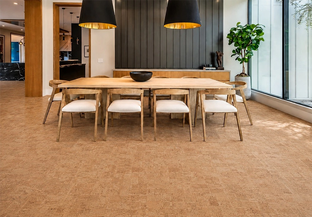 Parcork - 7/16&Quot; (11Mm) - Swiss Real Cork Floating (Fpar11) Parcork Installed Flooring In A Furnished Daylight Interior; Reviewed Room View (Fpar11)