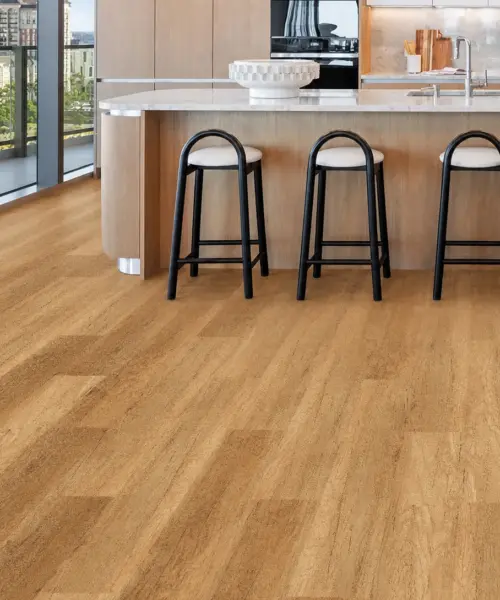 Spanish Cedar - 13/32&Quot; (10.5Mm) - Design Cork Floating (Fsc10.5) Spanish Cedar Installed Flooring In A Furnished Daylight Interior; Reviewed Room View (Fsc10.5)