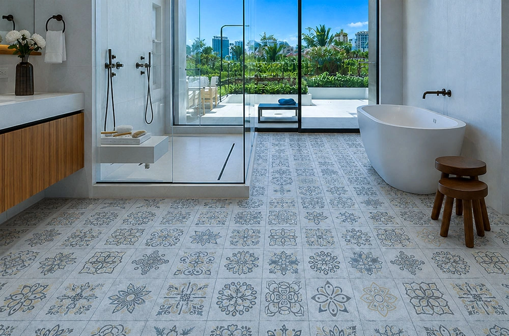 Classic Porcelain - 19/64&Quot; (7.5Mm) - Swiss Techslate (Mcpor7.5) Classic Porcelain Installed Flooring In A Furnished Daylight Interior; Reviewed Room View (Mcpor7.5)