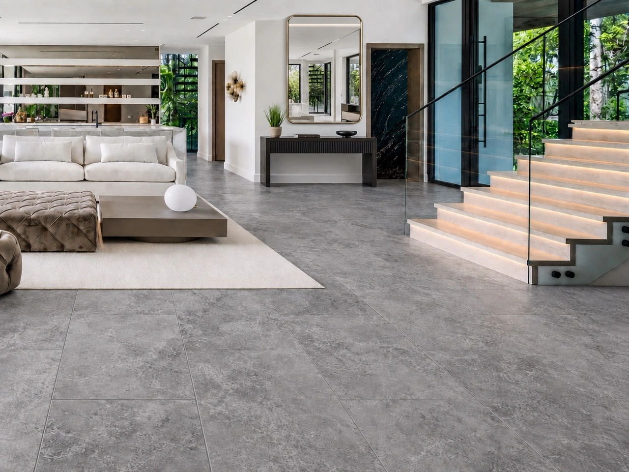 Midnight Slate - 19/64&Quot; (7.5Mm) - Swiss Techslate (Mmids7.5) Midnight Slate Installed Flooring In A Furnished Daylight Interior; Reviewed Room View (Mmids7.5)