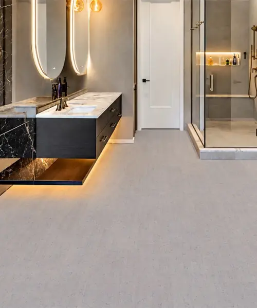 White Bamboo - 1/4&Quot; (6Mm) - Cork Glue Down Tile (Gwb6) White Bamboo Installed Flooring In A Furnished Daylight Interior; Reviewed Room View (Pf3378Vwn-6.0)