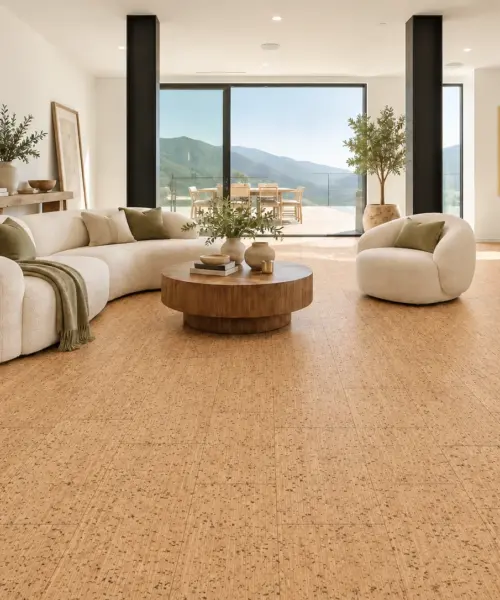 Berber floor application in a furnished room, based on the original product reference