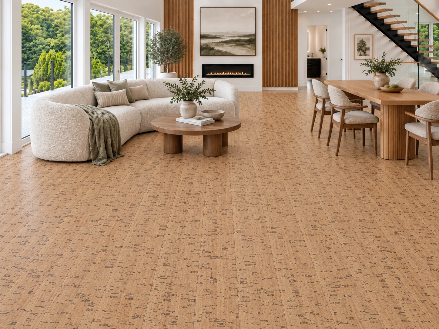 Silver Birch - 1/2&Quot; (12Mm) - Cork Floating (Fsb12) Silver Birch Floor Application In A Furnished Room, Based On The Original Product Reference
