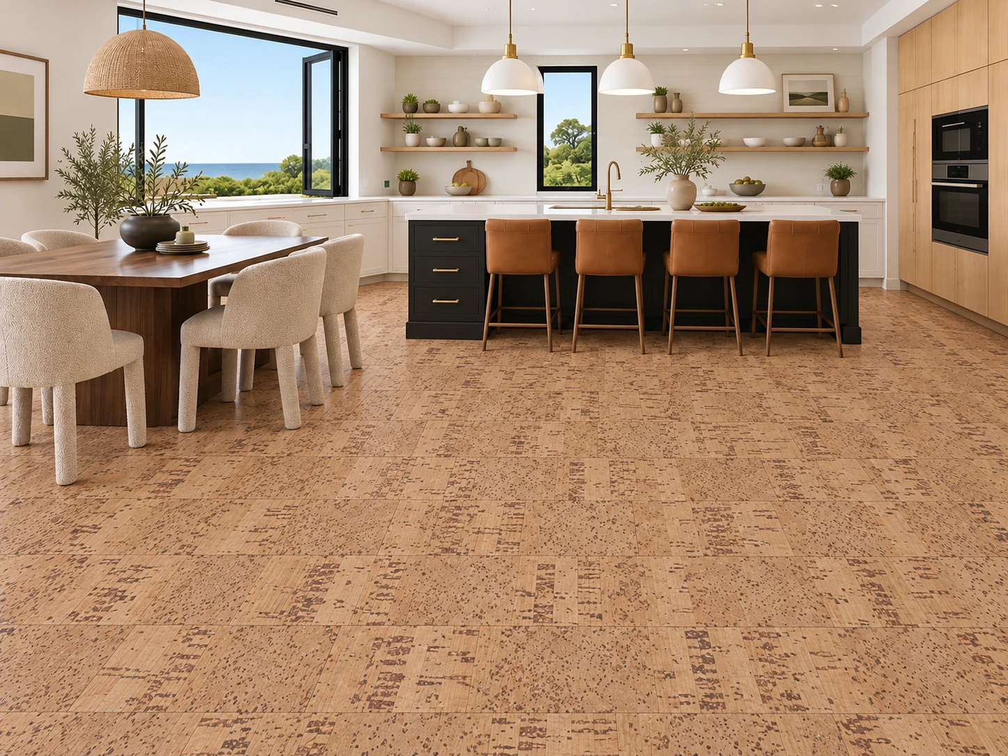 Quadro - 7/16&Quot; (11Mm) - Swiss Real Cork Floating (Fqua11) Quadro Floor Application In A Furnished Room, Based On The Original Product Reference