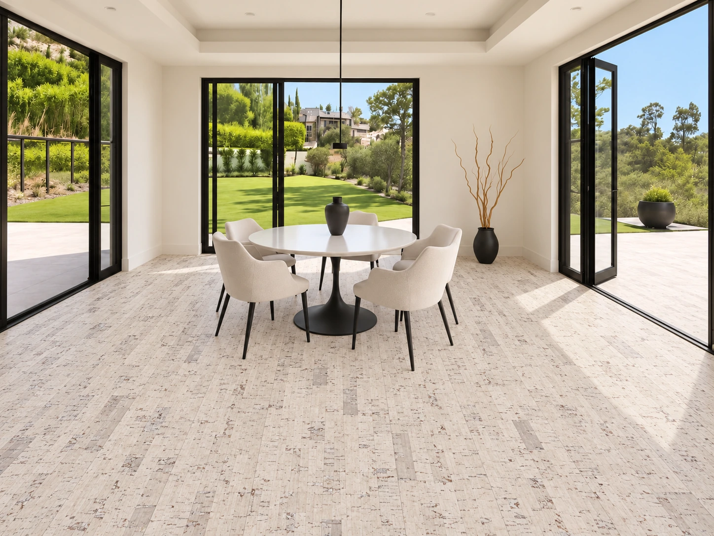 Stratum – 7/16″ (11Mm) – Swiss Real Cork Floating (Fstra11) Stratum Floor Application In A Furnished Room, Based On The Original Product Reference