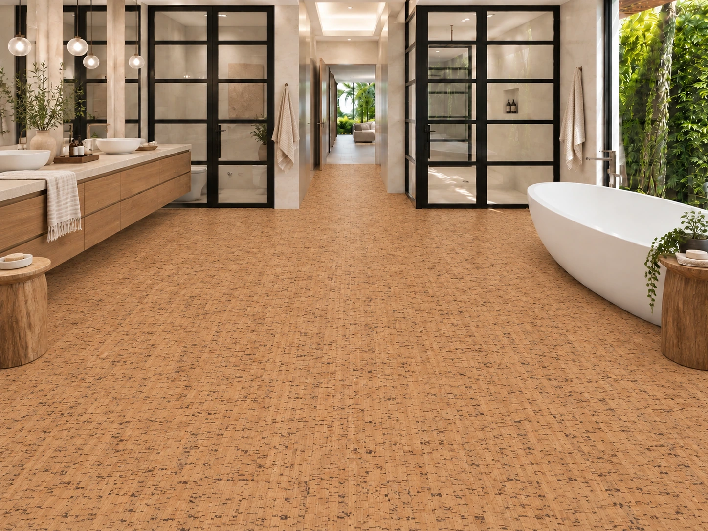 Silver Birch - 1/4&Quot; (6Mm) - Cork Glue Down Tile (Gsb6) Silver Birch Floor Application In A Furnished Room, Based On The Original Product Reference