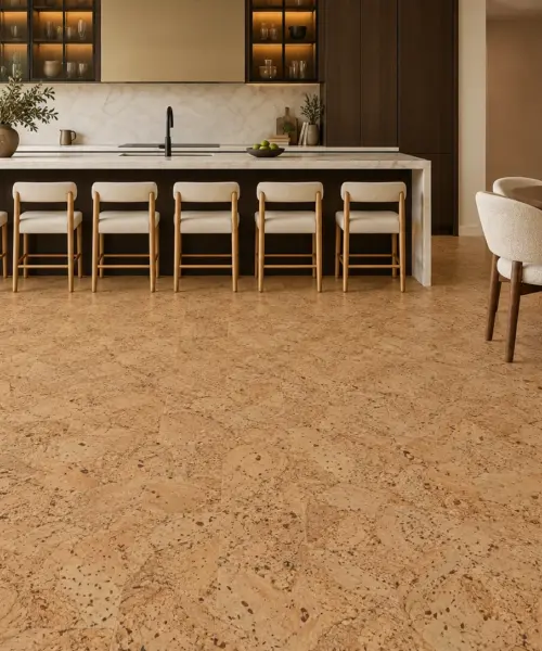 Desert Arable installed flooring in a furnished daylight interior; accurate product scale visualization (CK3317VNN)