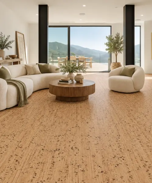 Berber installed flooring in a furnished daylight interior; accurate product scale visualization (CZ3162VNN)