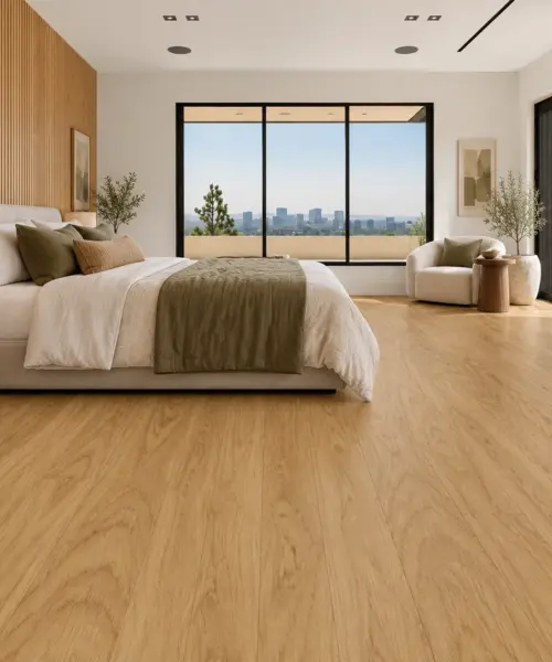 Forest installed flooring in a furnished daylight interior; accurate product scale visualization (FFor9.7)