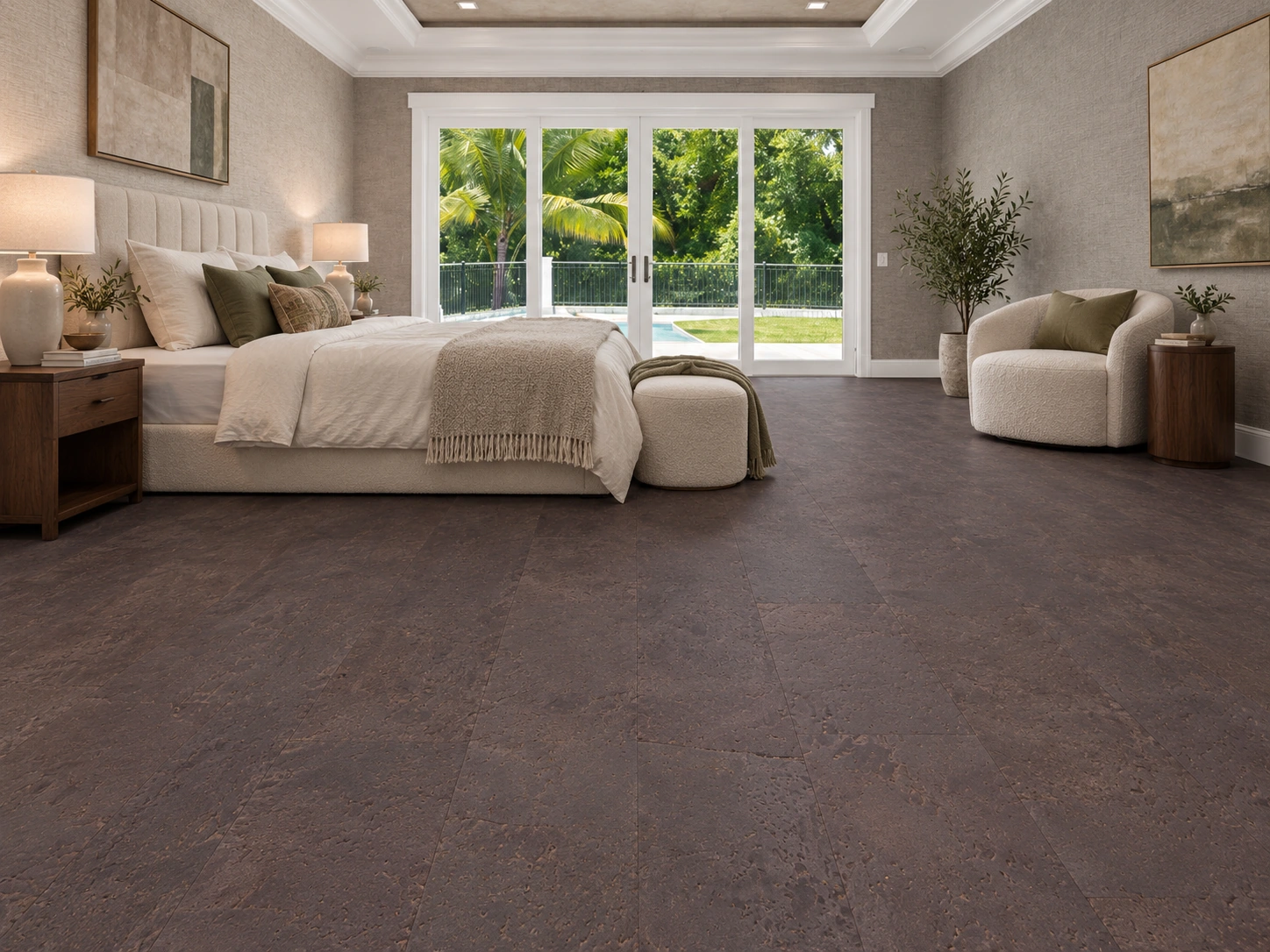 Onyx installed flooring in a furnished daylight interior; accurate product scale visualization (FOX11)