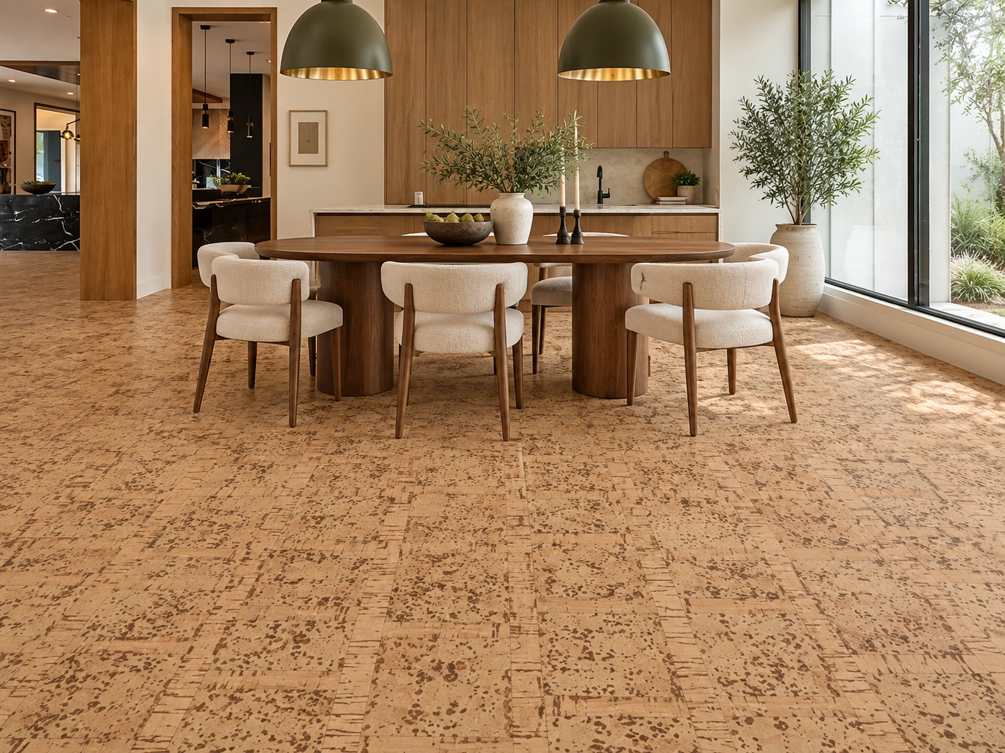Parcork - 7/16&Quot; (11Mm) - Swiss Real Cork Floating (Fpar11) Parcork Installed Flooring In A Furnished Daylight Interior; Accurate Product Scale Visualization (Fpar11)