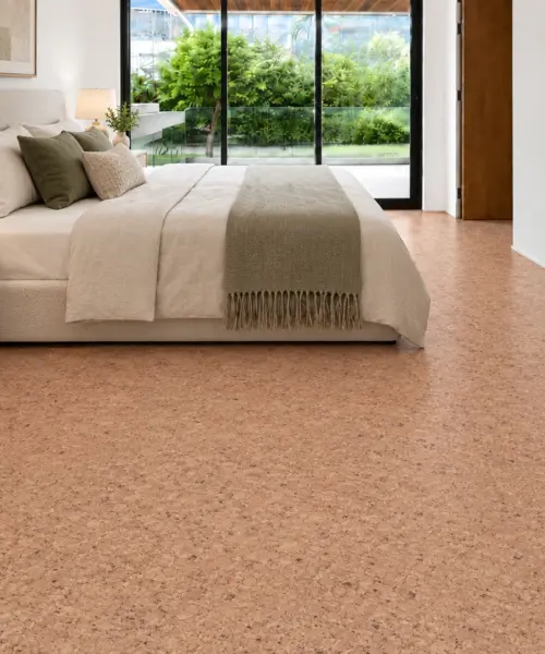 Seaside - 7/16&Quot; (11Mm) - Swiss Real Cork Floating (Fsea11) Seaside Installed Flooring In A Furnished Daylight Interior; Accurate Product Scale Visualization (Fsea11)