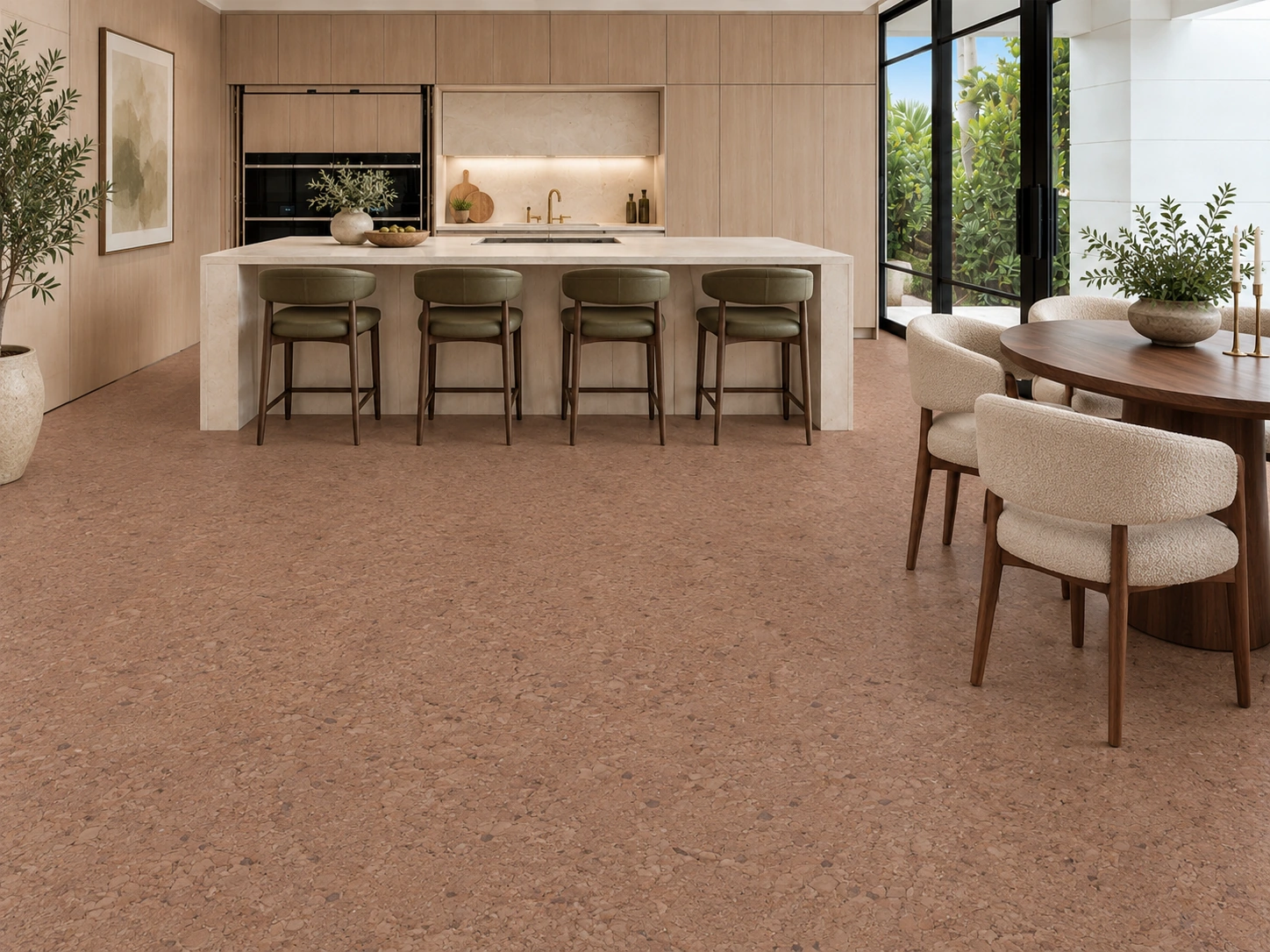 Shoreline - 25/64&Quot; (10Mm) - Cork Floating (Fshol10) Shoreline Installed Flooring In A Furnished Daylight Interior; Accurate Product Scale Visualization (Fshol10)