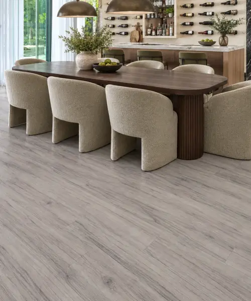 Wild Oak installed flooring in a furnished daylight interior; accurate product scale visualization (FWO10.5)