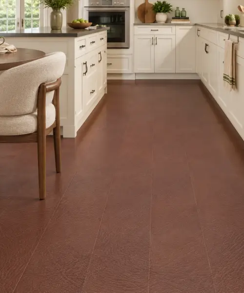 Chestnut installed flooring in a furnished daylight interior; accurate product scale visualization (LChsnt9.5)