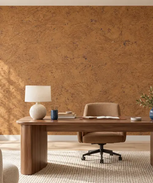 Autumn Ripple Cork Wall Installed In A Furnished Interior, Product Scale Visualization (Pf3323Wme-8.0)