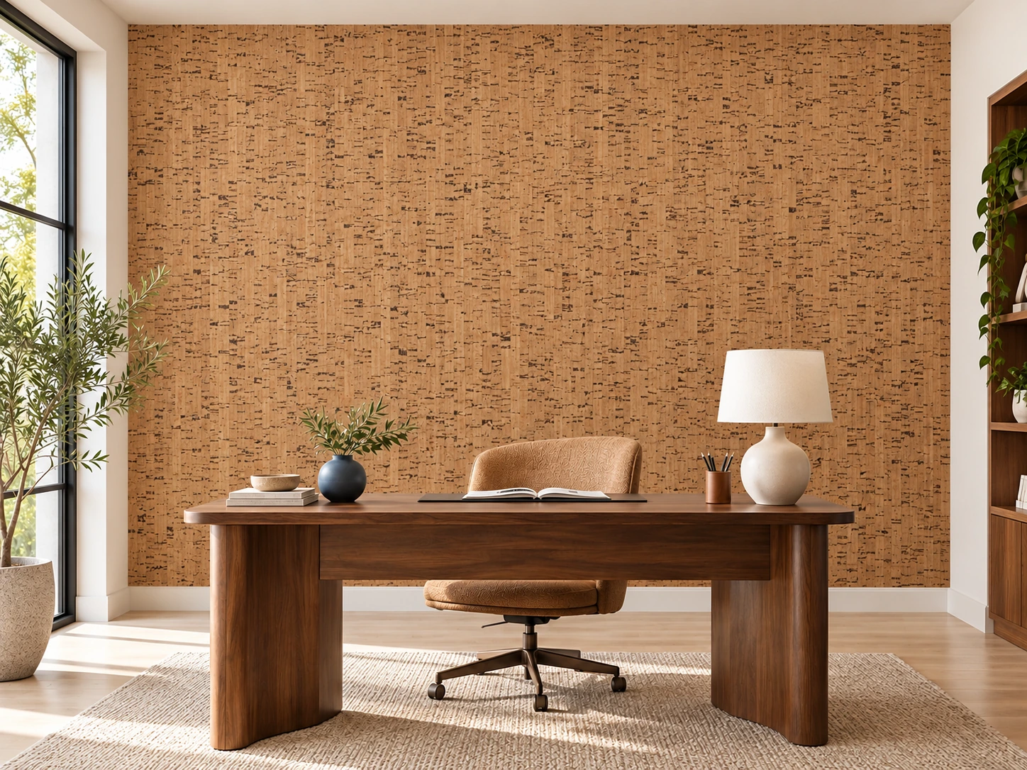 Silver Birch - 1/4&Quot; (6Mm) - Cork Glue Down Tile (Gsb6) Silver Birch Wall Application In A Furnished Room, Based On The Original Product Reference
