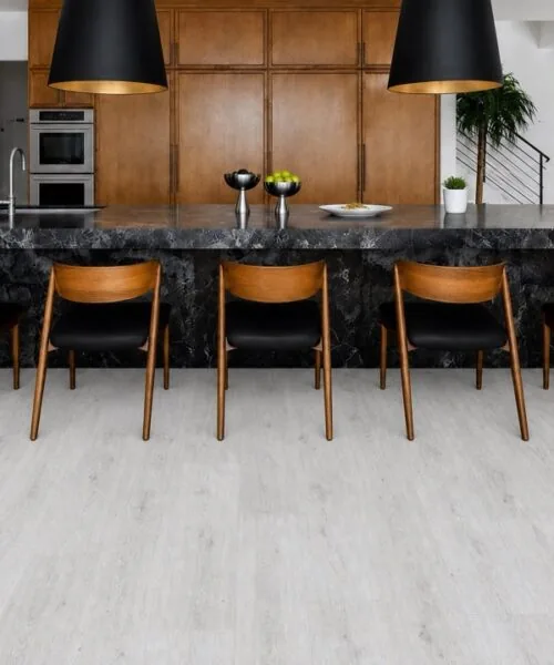 Como Oak White - 7/16&Quot; (11Mm) - Swiss Design Cork Floating (Fcow11) Como White Oak Swiss Cork Flooring In A Contemporary Kitchen And Dining Area