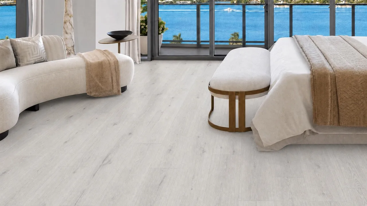 Como Oak White - 7/16&Quot; (11Mm) - Swiss Design Cork Floating (Fcow11) Como White Oak Swiss Design Cork Flooring In A Bright Coastal Bedroom