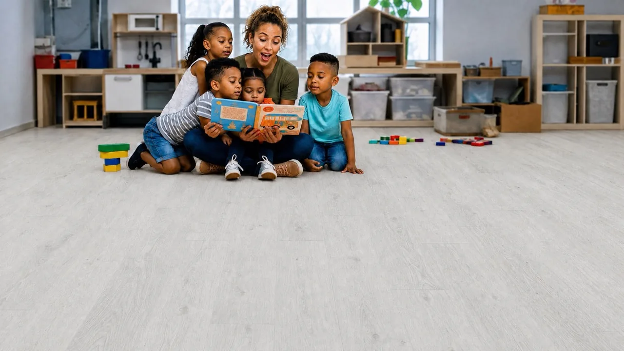 Como Oak White - 7/16&Quot; (11Mm) - Swiss Design Cork Floating (Fcow11) Como White Oak Swiss Cork Flooring In A Daycare Classroom