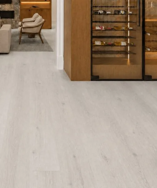 Como Oak White - 7/16&Quot; (11Mm) - Swiss Design Cork Floating (Fcow11) Como White Oak Swiss Design Cork Flooring In A Hallway Beside A Home Wine Room