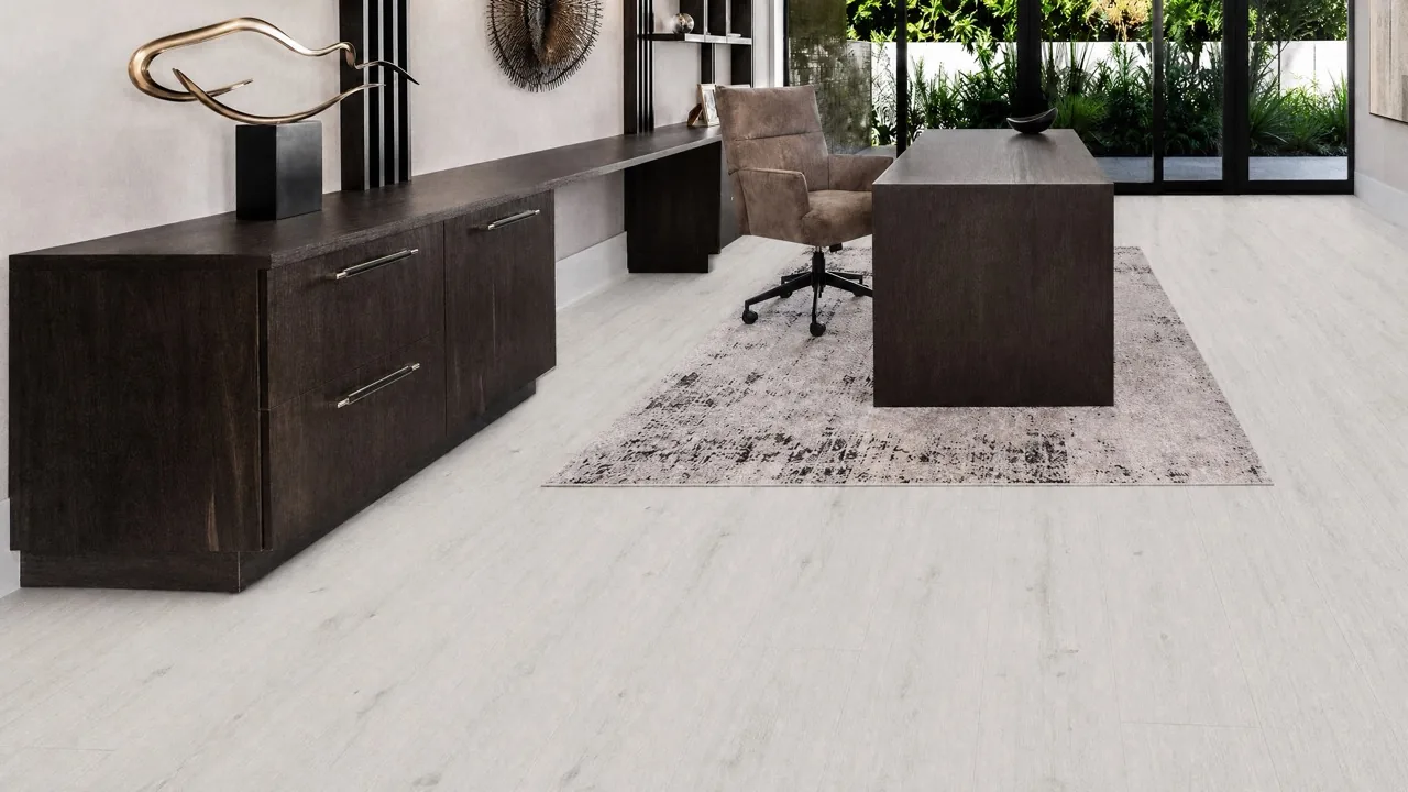 Como Oak White - 7/16&Quot; (11Mm) - Swiss Design Cork Floating (Fcow11) Como White Oak Swiss Cork Flooring In A Modern Home Office