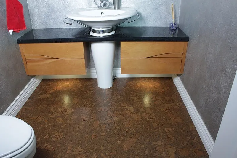 Glue-down cork tiles for bathrooms and commercial floors