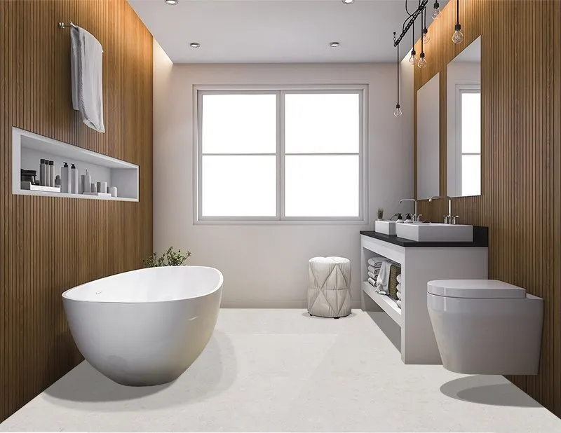 Creme Royal Marble Cork Floor 3D Rendering Luxury Wood Style Bathroom