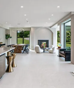 Creme Royal Marble Cork Flooring Classic Living Room With Leather Sofa