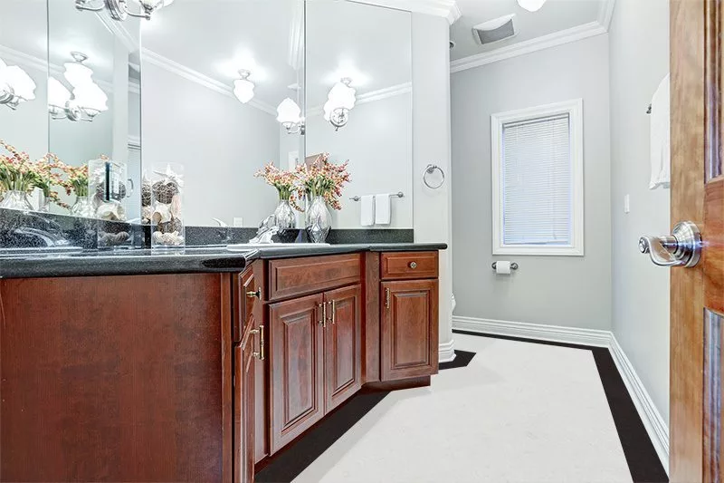 Best Bathroom Flooring - Cork Tile For Rest Of The House Creme Royal Marble Forna Cork Flooring Bathroom Interior Gorgeous Large Vanity Cabinet With Black Granite Counter Top