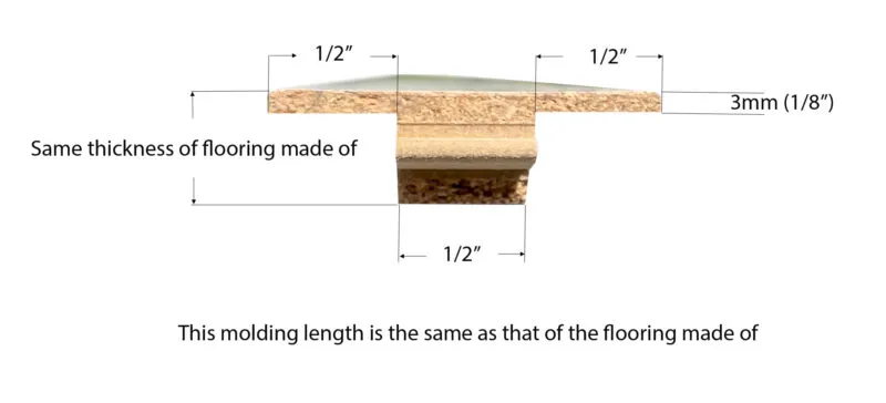 Serpent Luxe – 13/32” (10.5Mm) – Swiss Leather Flooring T-Molding (Tsl10.5)(915Mm Long) (Tsl10.5) (Special Order) Custom Made Cork Flooring Molding Dimension
