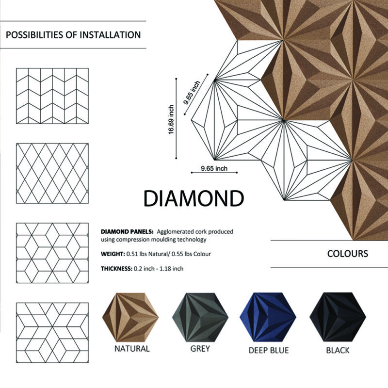 Diamond 3D Acoustic Cork Decorative Wall Panels