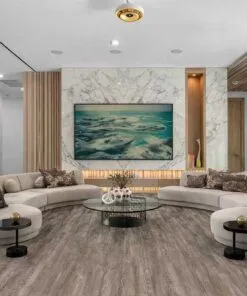Modern Living Room Featuring Earthy Pine Lino Design Waterproof Flooring, Suitable For Residential And Commercial Spaces.