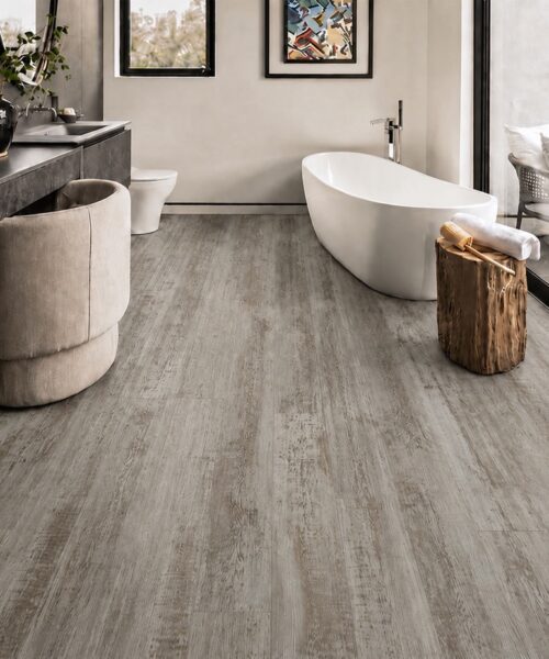 Earthy Pine Natural Composite Flooring Modern Bath Room Gray Pine Wood Look Planks Waterproof