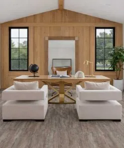 Salon Interior With Earthy Pine Lino Design Waterproof Flooring, Ideal For Commercial And High-Traffic Environments.