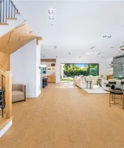 golden beach cork floor spacious modern living room fireplace stylish decor