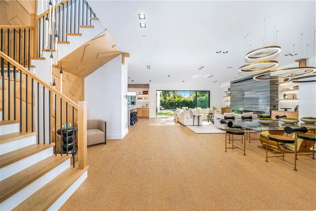 Golden Beach Cork Floor Spacious Modern Living Room Fireplace Stylish Decor