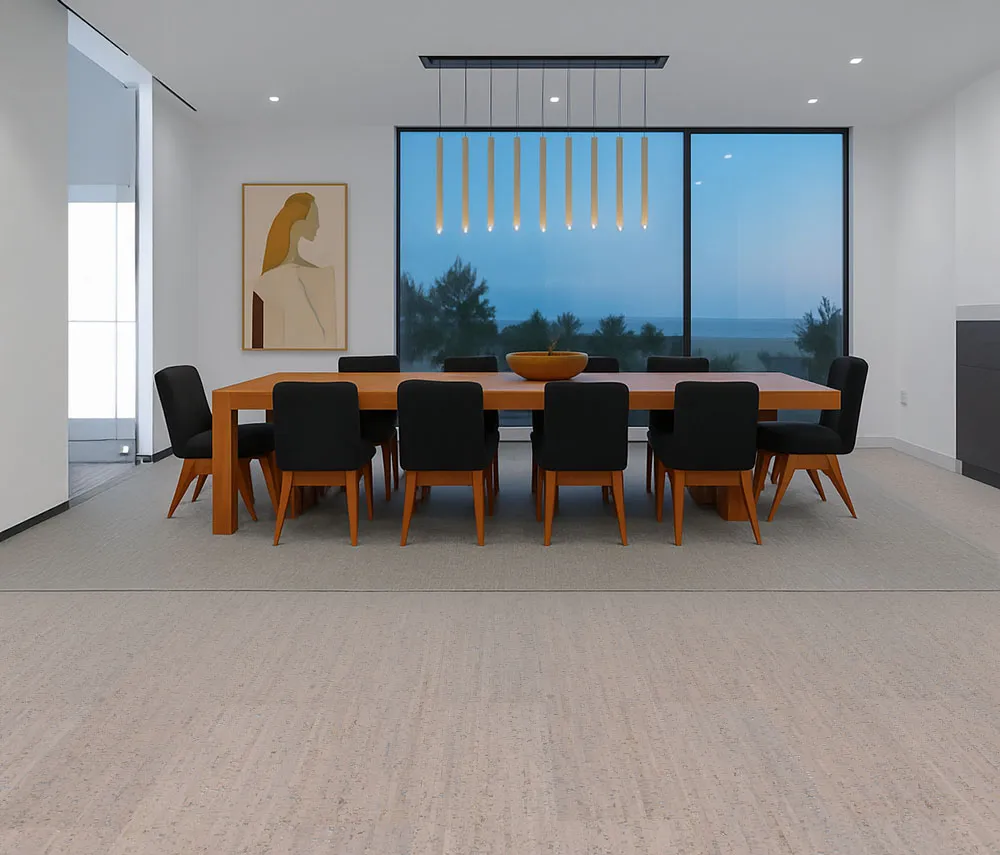 Gray Bamboo - 1/4&Quot; (6Mm) - Cork Glue Down Tile (Ggb6) Contemporary Boardroom With Long Wood Table And Black Chairs, Designed With Gray Bamboo Cork Flooring.