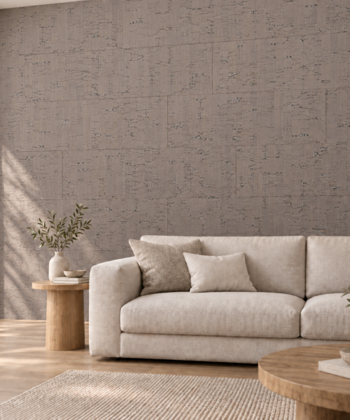 Gray Bamboo - 1/4&Quot; (6Mm) - Cork Glue Down Tile (Ggb6) Gray Bamboo Glue-Down Cork Tiles On A Living Room Accent Wall — Visualization